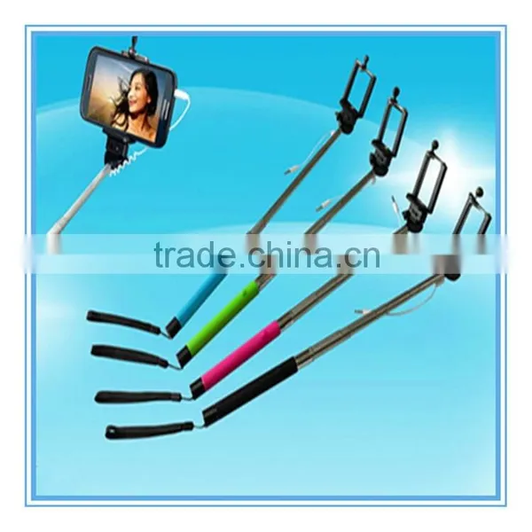 2015 NEW Selfie Stick Remote Shutter Handheld Telescoping Monopod Built-in Shutter With Mount Clip Phone Holders
