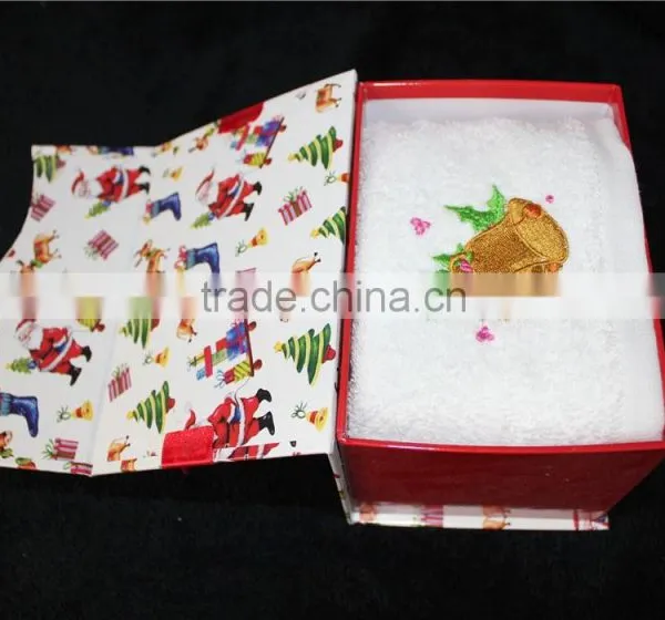 2pcs Plaid Dyed Christmas Embroidery Bell Gift Towel Set in Box photo-2