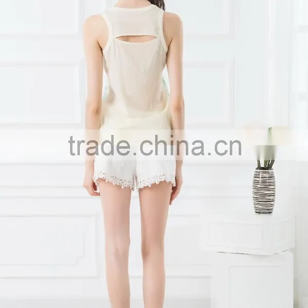 OEM Cheap Price Pictures of Ladies Suits Designs Lace Suits Tank Tops With Lace Shorts Casual Wear photo-3