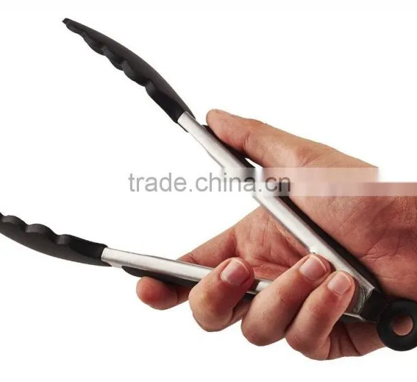Kitchen Tools OEM Label Silicone Handle Stainless Steel 304 BBQ Tong photo-4