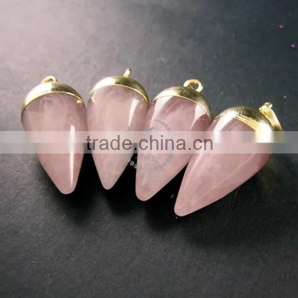 15x30mm Water Drop Shape Gold Plated Pink Rose Quartz Power Stone Pendant Charm DIY Supplies 1850206 photo-2