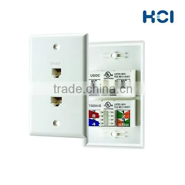 US Type 2 Port Voice and RJ45 Cat5e Data Faceplate photo-2