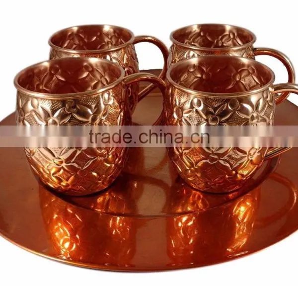 Copper Moscow Mule Mug - Diamond Hammer Barrel Cups - Cocktail Cups/Glasses Set Of 4 Mug photo-2