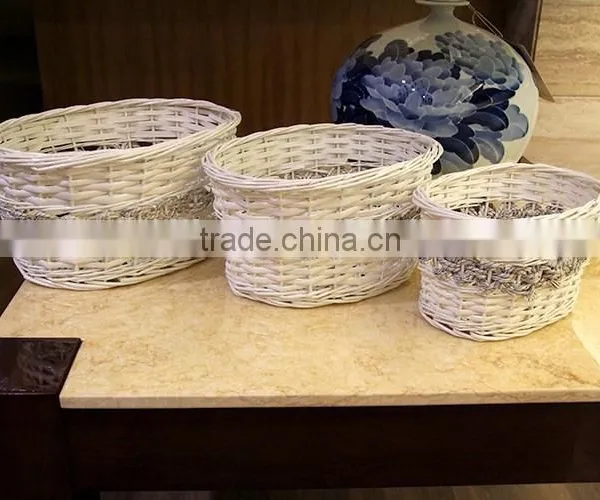 Handmade White Wicker Flower Basket Wedding Flower Basket With Plastic Liner photo-6