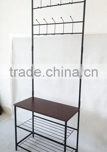 Home Furniture Hall Tree Entryway Chair Stand Bench Hook Shoe Coat Rack photo-2