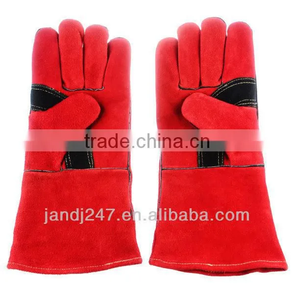 Red Color Safety Gloves,Cow Split Leather Work Glove,Leather Welding Gloves photo-3