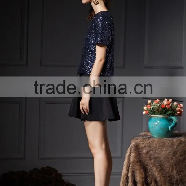 Latest Design Summer Hot Sequin Lady Office t Shirt Low Price photo-5