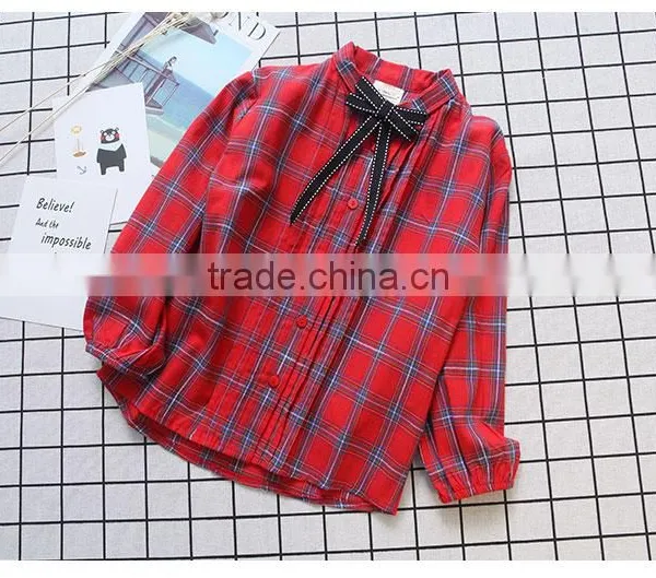 2-8 Years 2017 New Wholesale Autumn Cotton Full Sleeve Bow Plaid Girls Blouses photo-6