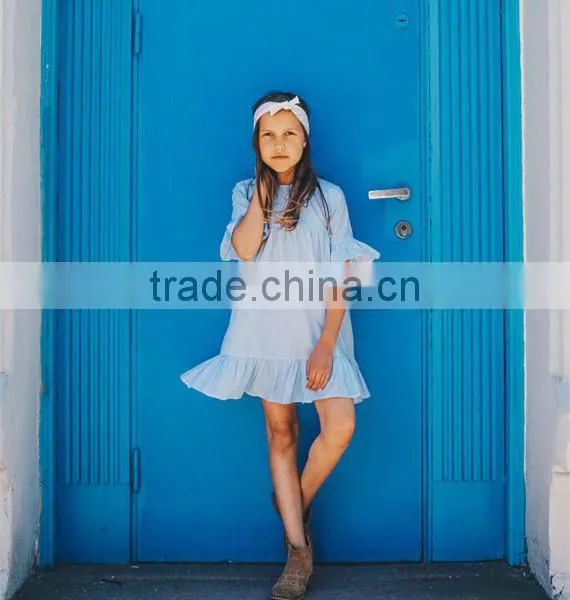 Sky Blue Plaid New Model Girl Dress Fashion Childrens Plus Size Dresses photo-2