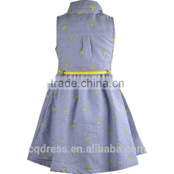 Summer Shirt Neckline Stripe Kids Dress With Belt photo-2