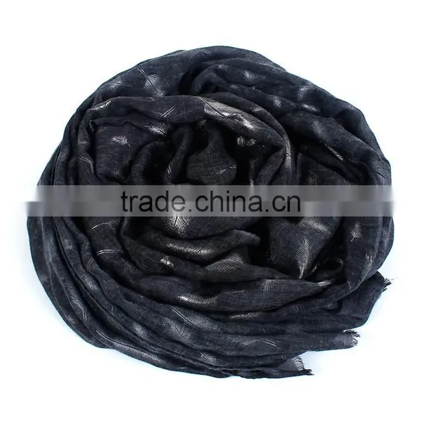 Cotton Polyester Blend Scarves & Wraps Rectangle Silver Black Feather Fashion Scarf 2017 photo-3