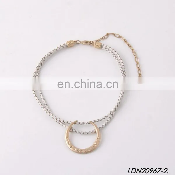 Fashion Gold Crescent Necklace Bohemian Handmade Leather Necklace Minimalist Necklace photo-2