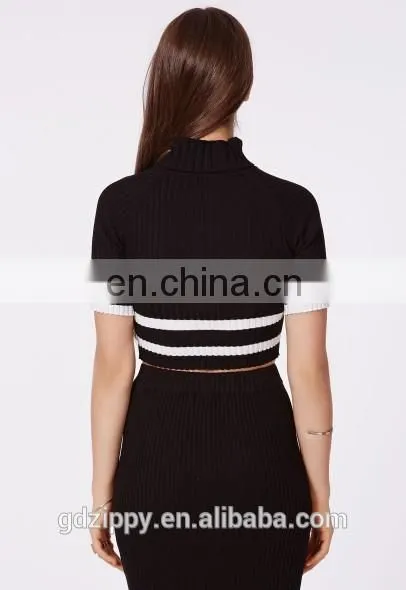 2014 Wholesale Ladies Fashion Clothes Black Strip Crop Top photo-3