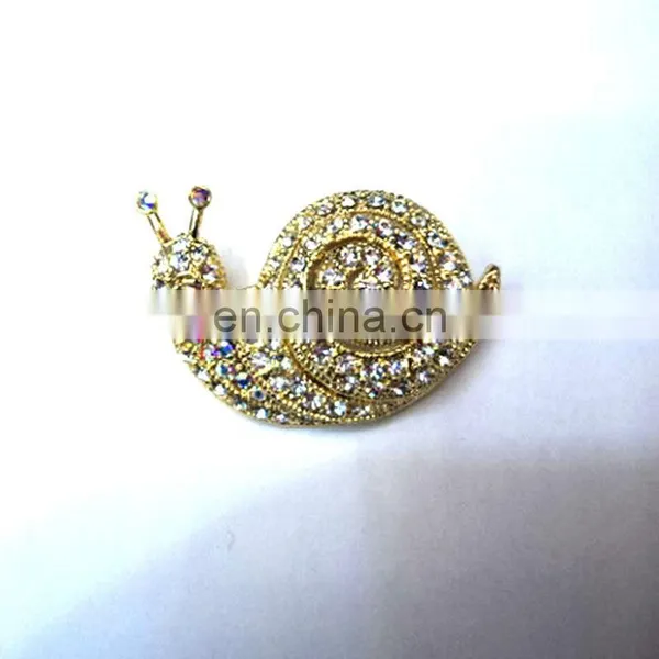 Gold Metal Crystal Snail Brooch
