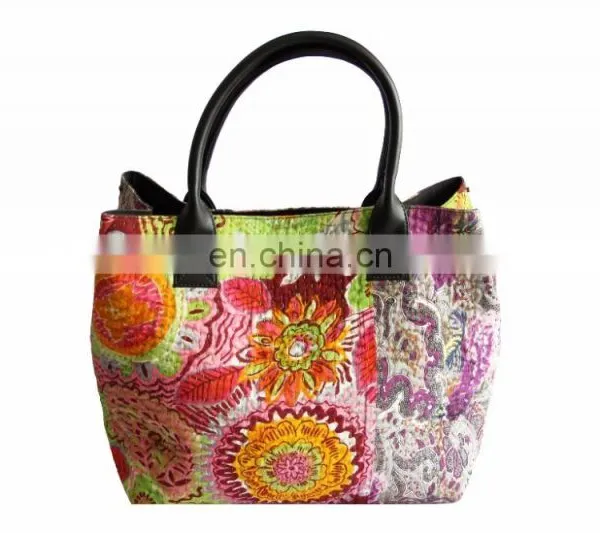 Traditional Kantha Work Multi Cotton Leather Women Shoulder Bag photo-5