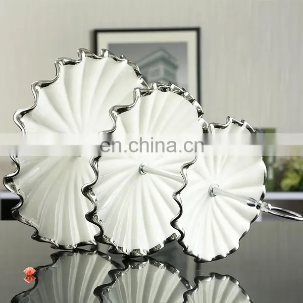 Custom Royal Style Restaurant Decor Three-tier Cake Fruit Stand Silver-plated Ceramic Dining Table Decoration photo-6
