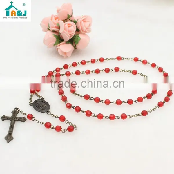 Religious Red Plastic Rosary Bead Wholesale Necklace photo-6