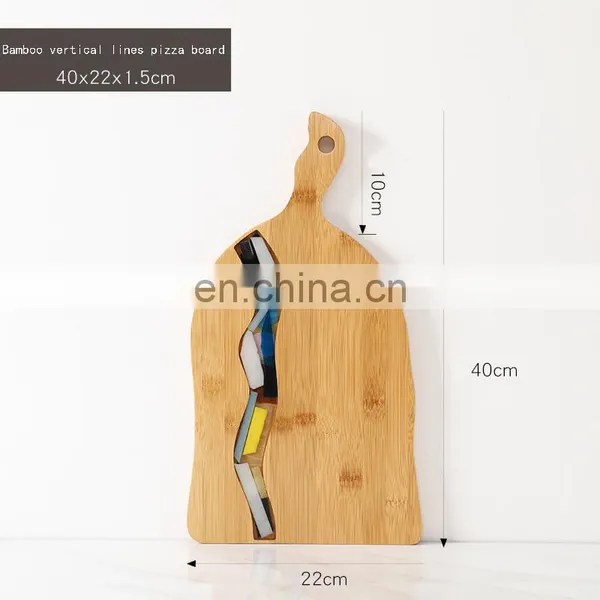 Natural Bamboo Pizza Cutting Board With Handle Bamboo Fruit Bread Pizza Steak Serving Platter Cheese Tray photo-3