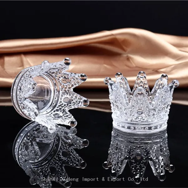 Durable Clear Glass Candlesticks Creative Cute Crystal Crown Ashtray Candle Holders For Christmas Party Home Decoration photo-5