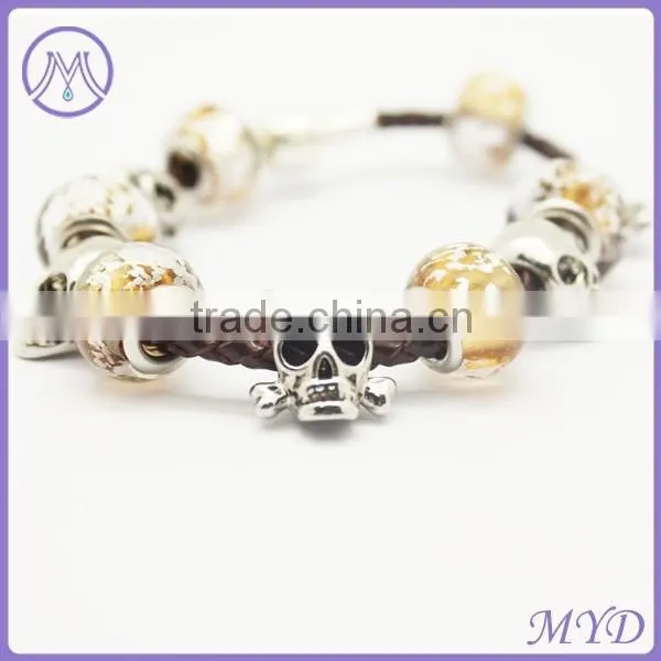 Handmade Braided Leather Bracelet With Murano Glass Lampwork Beads photo-3