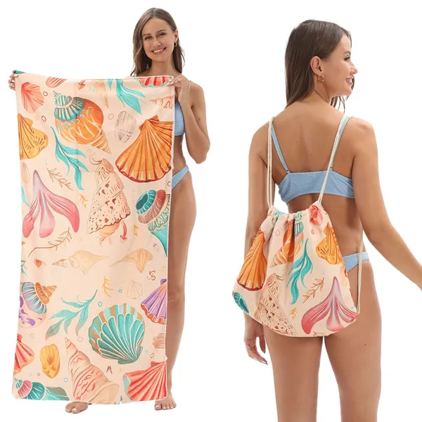 Microfiber Quick-drying Beach Towel All-in-one Bag 2-in-1 Foldable Storage Beach Towel Printed Bath Towel photo-5