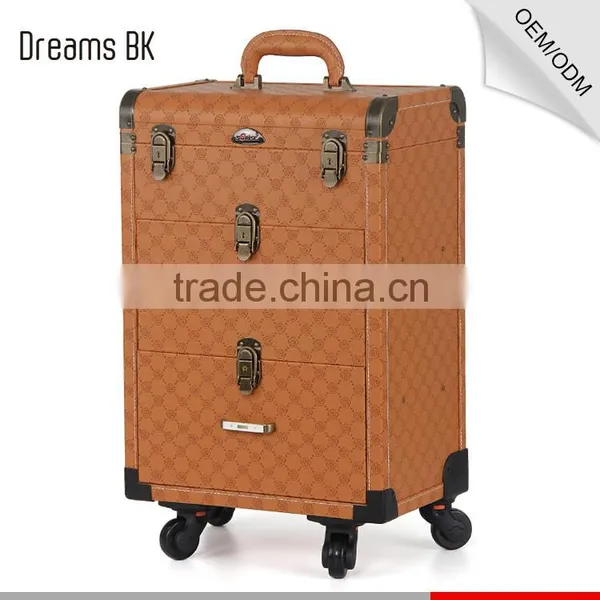 Flower PVC Professional Make up Tool Trolley Case With 4 Wheels