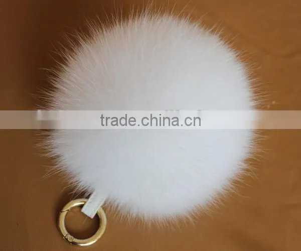 New Arrival Hot Selling 100% Real Fox Fur Pom Pom Leather Key Rings photo-3