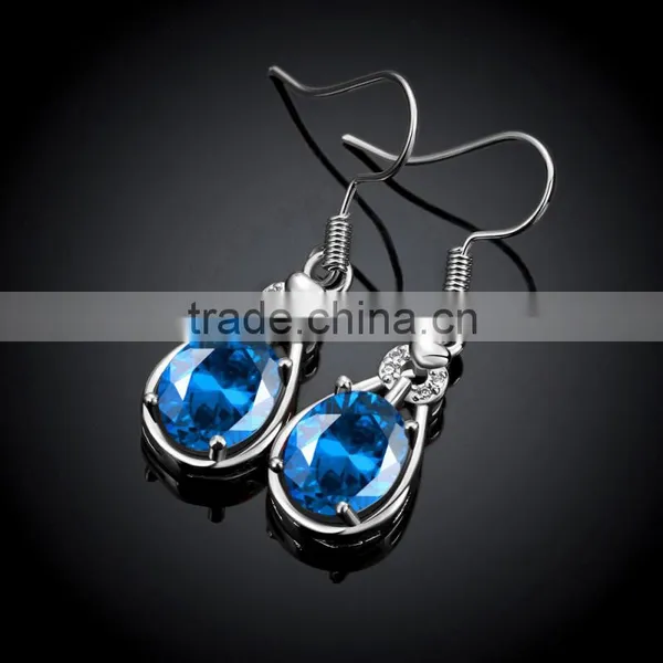 2015 Romantic Imitation Long Blue Platinum Gold Plated Aaa Cubic Zircon Earrings photo-5