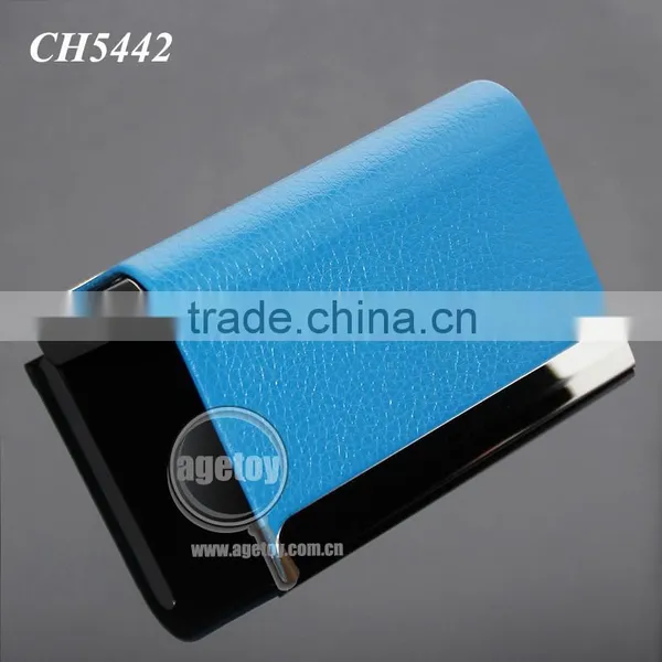 High Quality Box Packing Lichee Pattern Blue Leather Flannelette Lining Stainless Steel Metal Novelty Leather Credit Card Holder photo-5