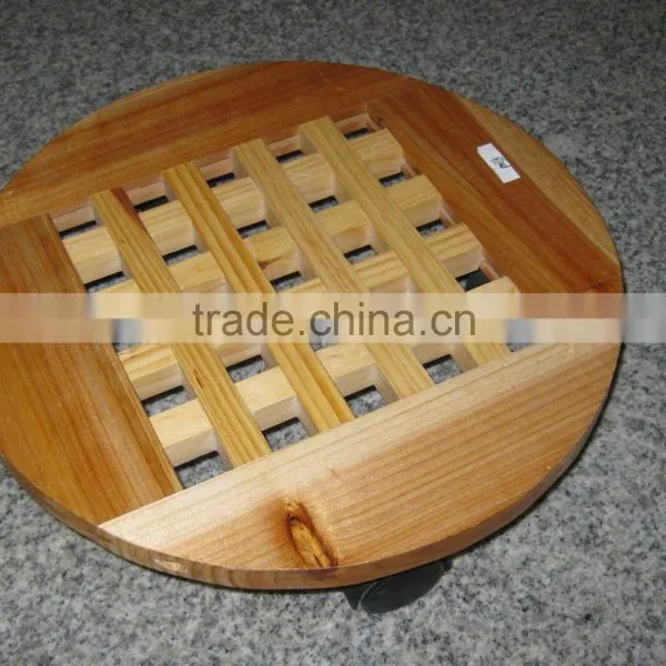 Solid Wooden Flower Stand With Wheels