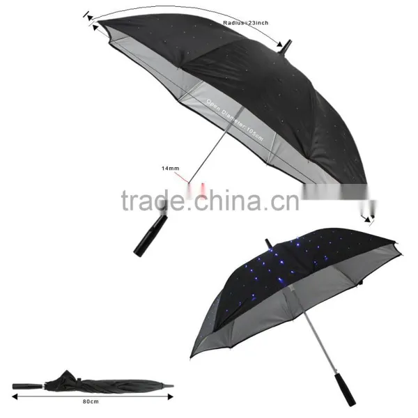 Creative 23" LED Light Rain Umbrella 132 Blue LED Fully-automatic 3 Modes Stars Long-handled Flashlight With LED For Outside photo-3