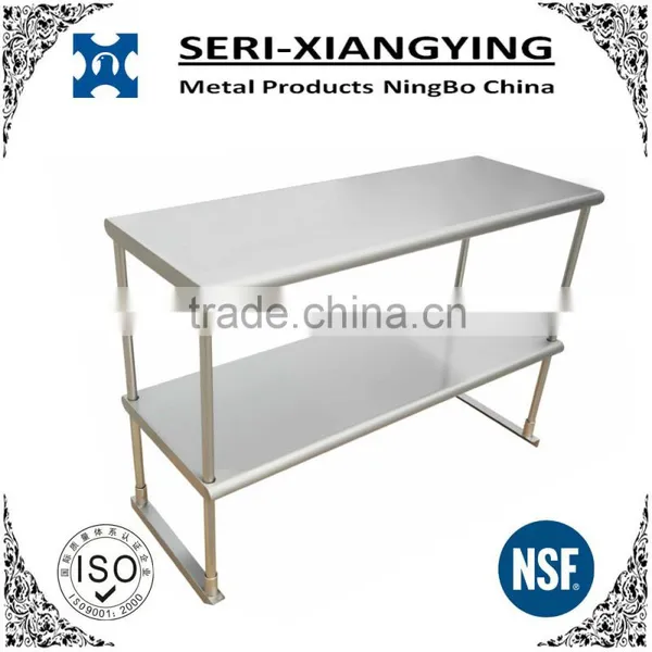 NSF Approval Stainless Steel Kitchen Work Table Double Tier Overshelf/Table Mounted Shelf
