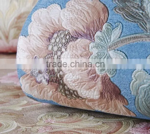 Beautiful Flower Embossed Wallpaper in Blue Color photo-6