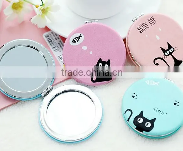High Quality Square Compact Mirror Customzied Pu Leather Make Up Mirror Different Color Round Shape Leather Makeup Mirror photo-4