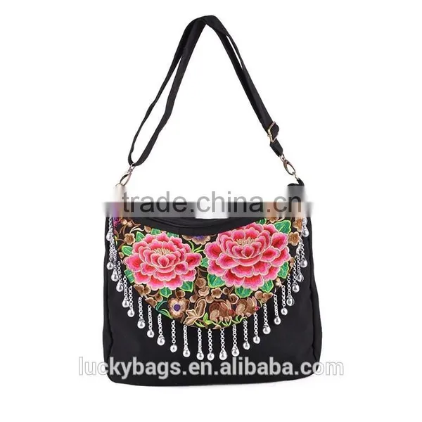 Embroidery Shoulder Bag Canvas Women Handbag Cheap Lady Bag Embroidery Bag With Bells