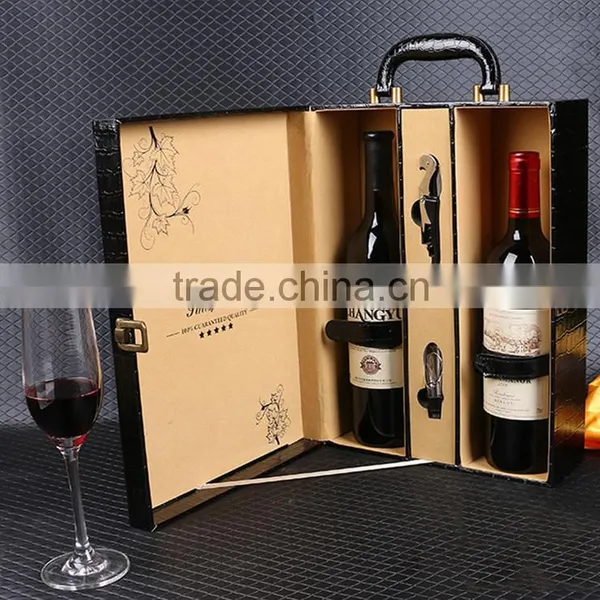 Chinese Factories Wholesale Custom High-grade PU Leather Wine Champagne Boxes, Black Gift Box photo-3