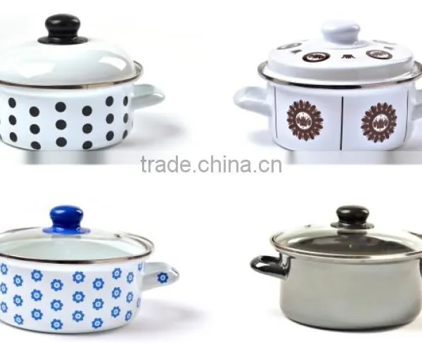High Quality 16/18/20/22/24cm Straight Colorful Polka Dots Enamel Casserole With Glass Lid photo-2