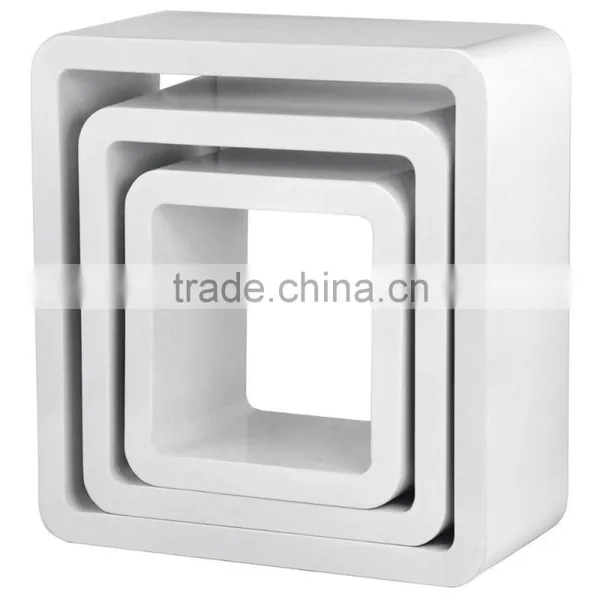 Kawachi 3 Shelves Square Wooden Rounded Floating Cube Wall Storage Shelves White photo-4