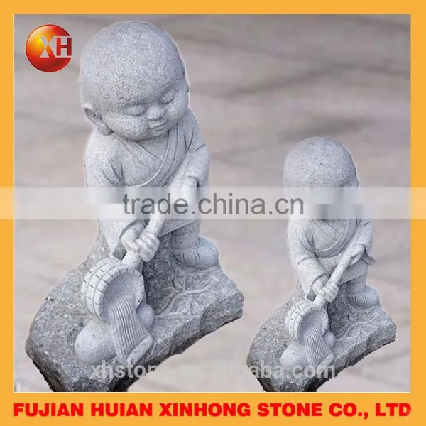 Double Lovely Little Monk Stone Statue Played the Flute photo-3