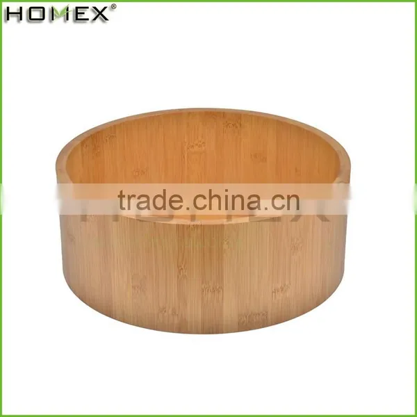 Natural Round Bamboo Wooden Salad Bowl Stand With Salad Hands/Homex_Factory photo-2