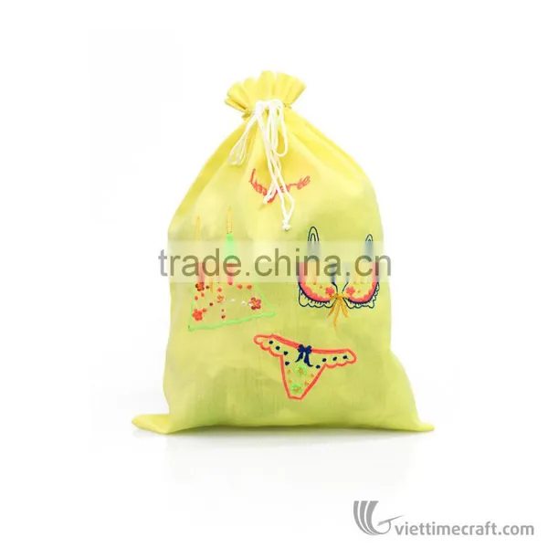 Handmade Embroidery Silk Underwear Storage Bag, Lingerie Drawstring Bag photo-5
