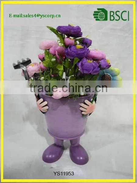 YS11953 Funny Metal Decorative Flower Pot With Foot Handmade Plant Pot photo-2