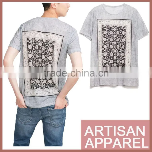 Wholesale Newest Design Custom Flower Pattern Screen Printed Grey Slim Fit t Shirt for Man Casual t Shirt in Bulk