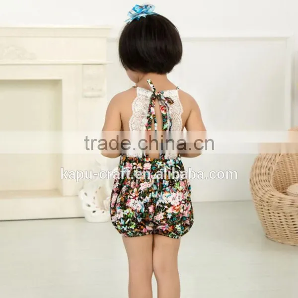 New Arrival Baby Cute Design Girls Satin Floral Lace Backless Sling Cotton Jumpsuit Romper For Kids photo-2