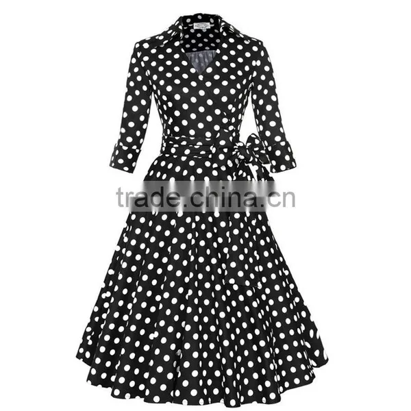 Walson Z&M 2016 Retro 50s Prom Dress Cheap Vintage Long Sleeved Polka Dots Swing Jive Dress Rockabilly Prom Dress 50s photo-3