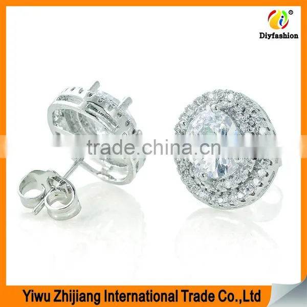 Double Row Diamond Oval Zircon Platinum Plating Earrings photo-4