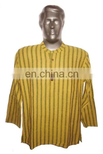 Full Sleeve Short Khadi Yoga Kurta Striped, Size : Chest 46 x Height 30 Inches (medium). photo-4