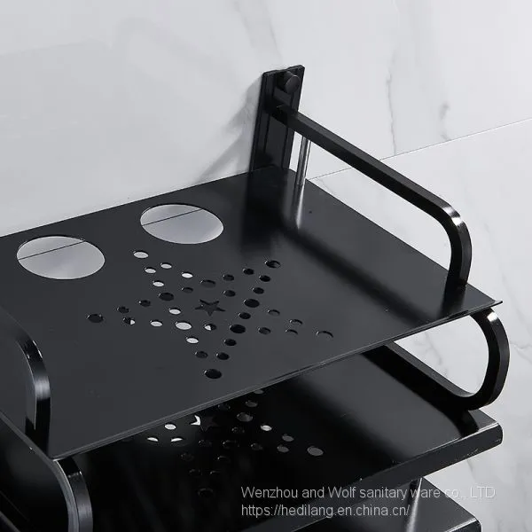 Black Medium Three-layer Aluminum STB Rack Router Wall Mounted Telephone TV STB Rack photo-5