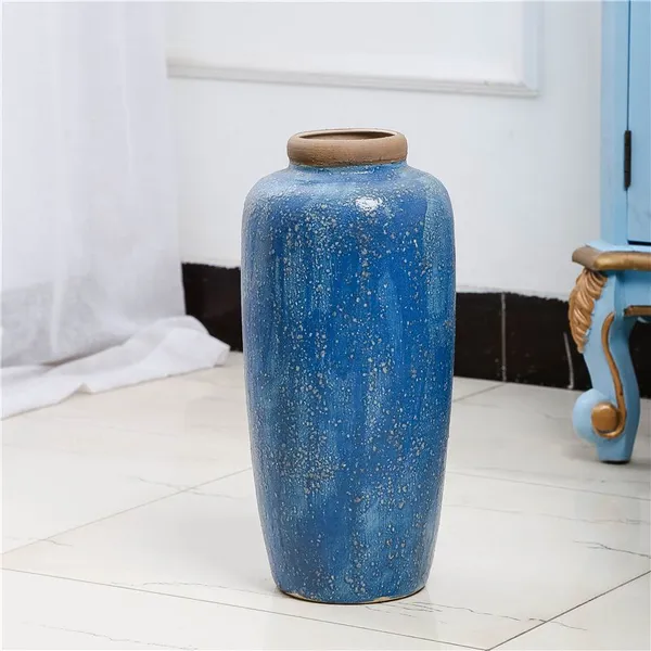 Blue Bubble Glaze European Style Ceramic Vase Three Suit For Hallway Decor photo-4