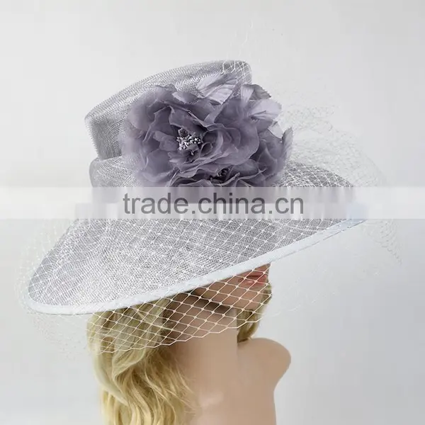 Women's Kentucky Derby Church Wedding Noble Dress Hat Linen With Flower and Veil Quality Choice photo-3
